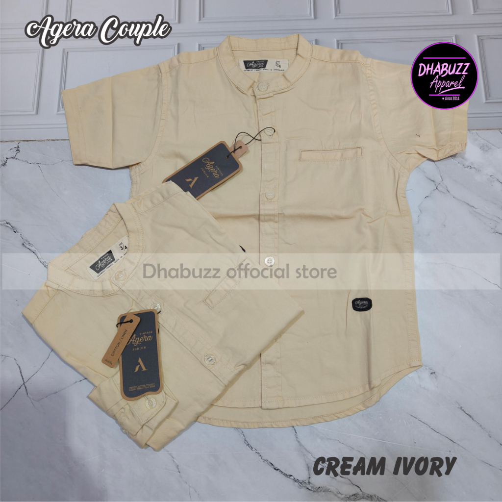 AGERA PREMIUM CREAM IVORY KEMEJA KOKO KEMKO PASANGAN COUPLE AYAH ANAK LENGAN PANJANG