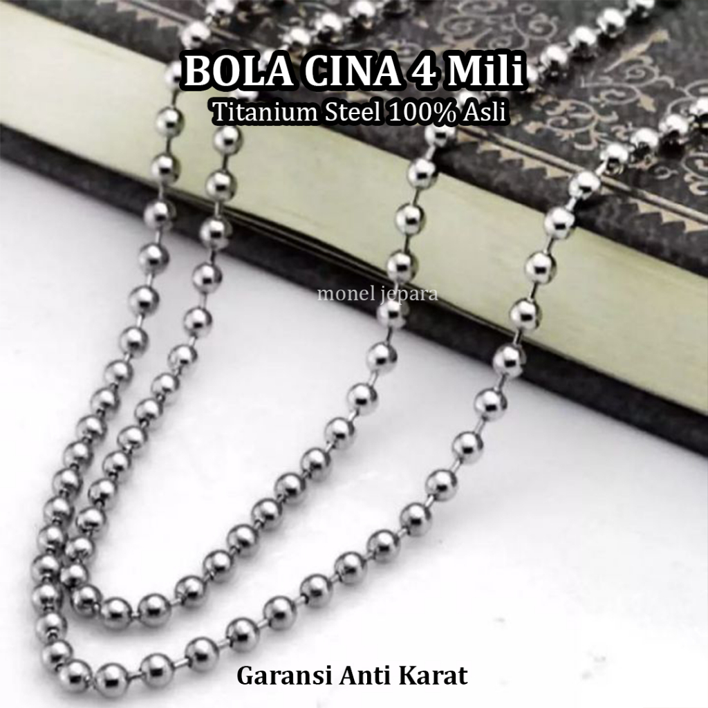 Monel Kalung Titanium Pria Wanita Anti Karat - (Bola Cina)
