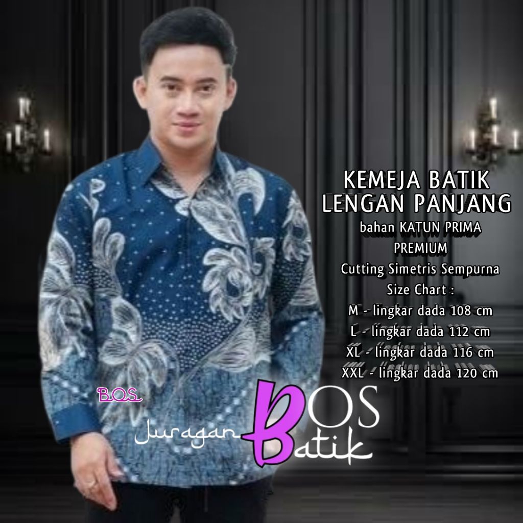 Batik Cowok Warna Navy Navi | Batik Pria Lengan Panjang Kemeja Batik Pria Seragam Kantor Pernikahan