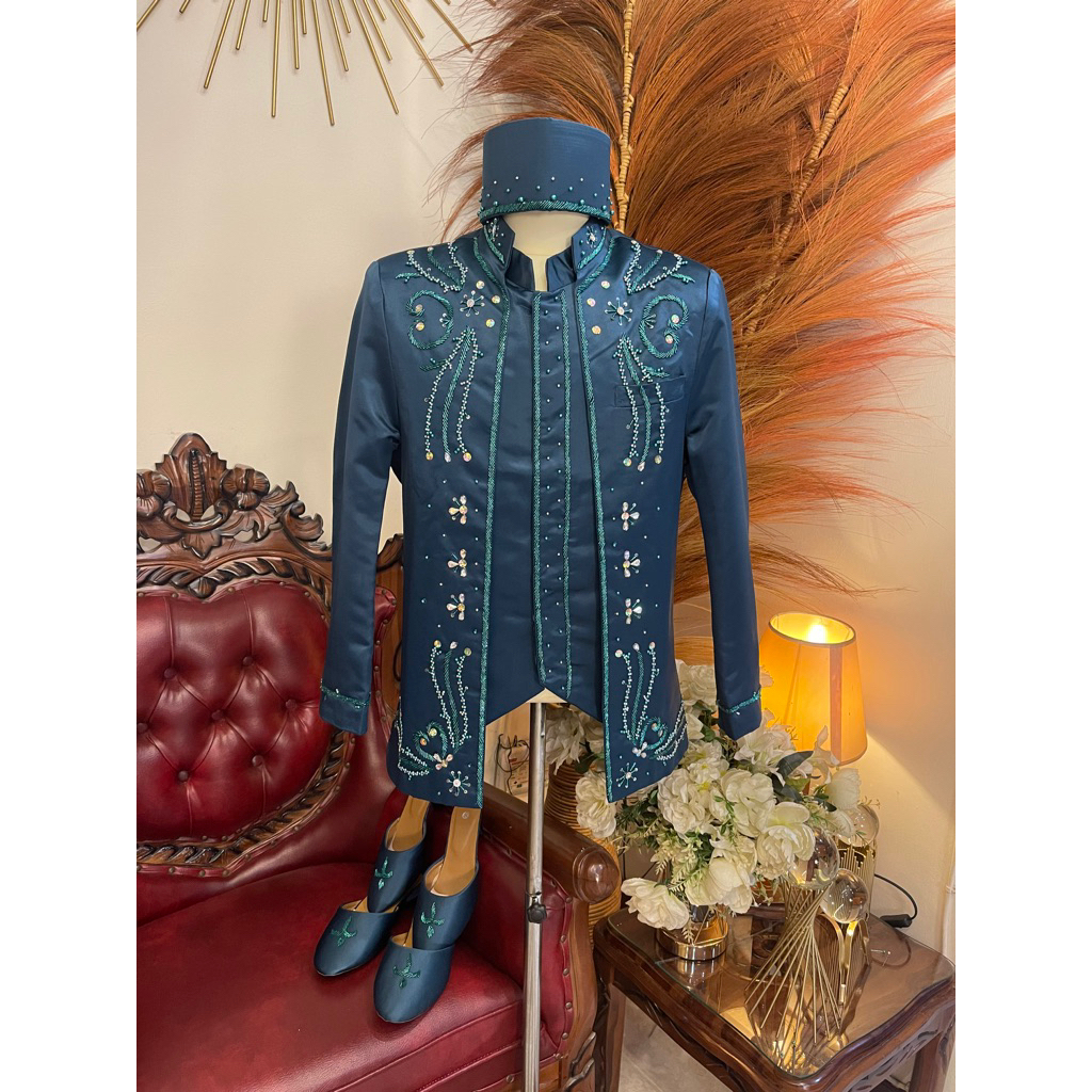 Beskap pengantin Emerald blue | Basofi pria pengantin dewasa