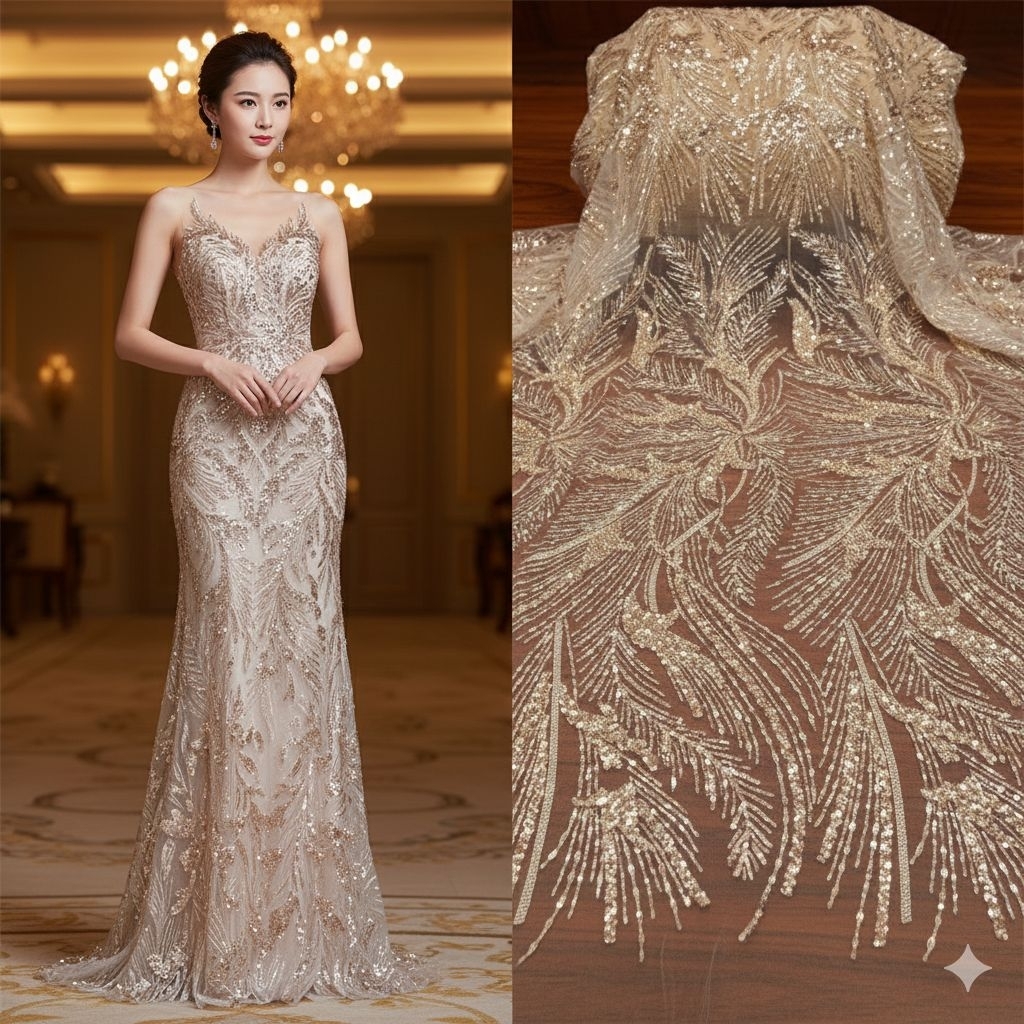 Bahan kain tile payet jepang premium/ kain Tile payet jepang  mewah full Payet