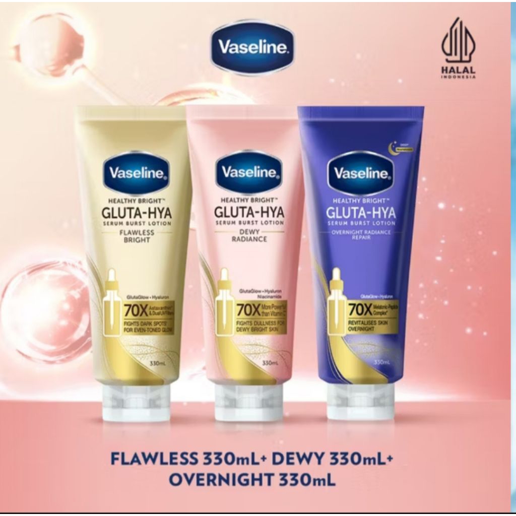 Vaseline Healthy Bright Gluta-Hya Serum Burst Lotion 330ml - Mencerahkan, Melembabkan, Tekstur Ringa