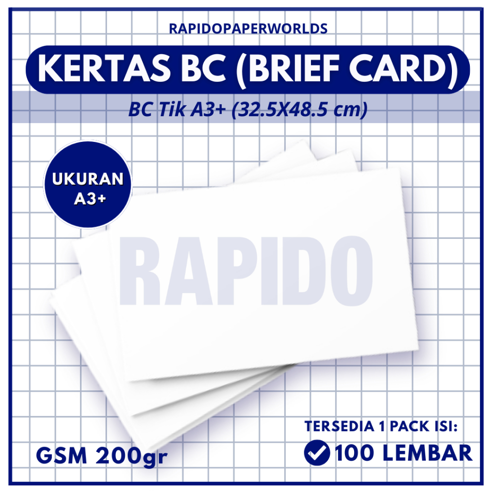 Kertas BC / Brief Card [100 Lembar, 200 gr A3+] Kertas BC TIK / Kertas Gambar / Kertas Manila / Kert
