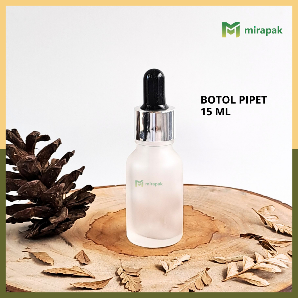 BOTOL PIPET 15ML BENING DOF FROSTED KACA TEBAL - RING SILVER KARET HITAM - SERUM KOSMETIK SKINCARE -