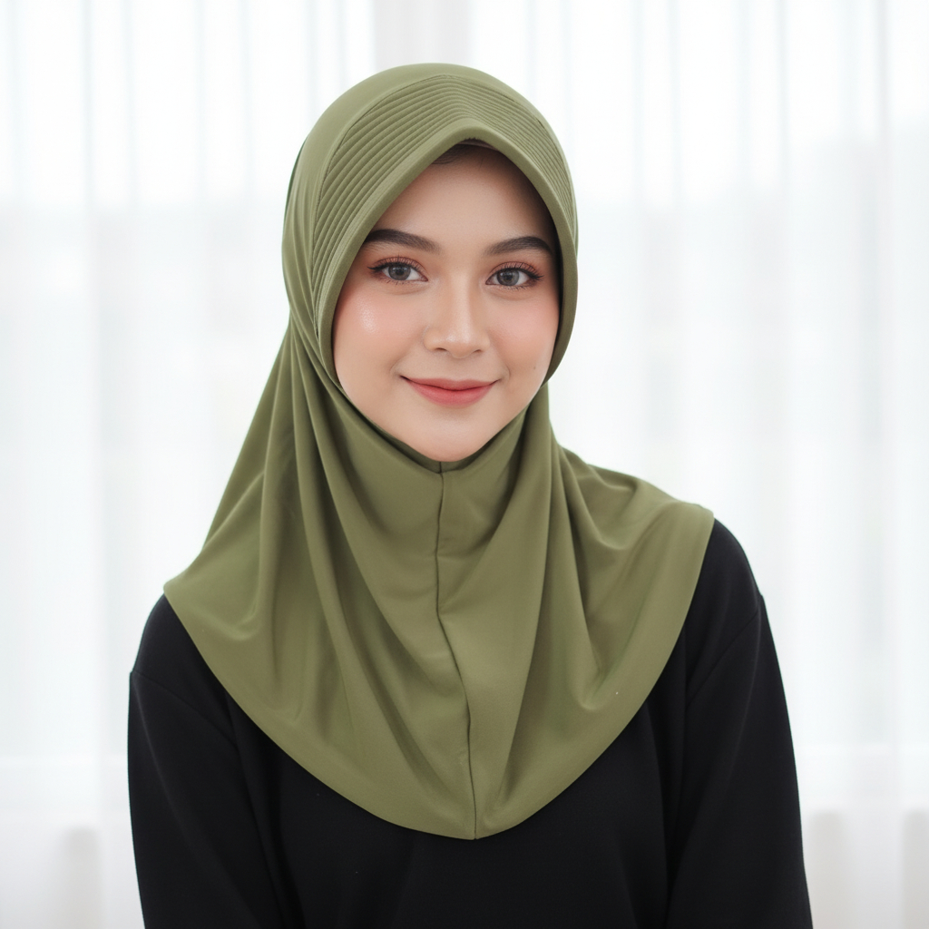 Khayla Hijab Instan Bergo Veya Sport Warna Olive Pet Tebal Spandek Premium S