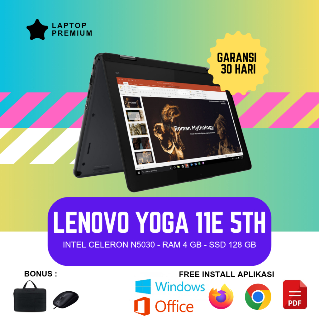 Jual Laptop Lenovo Thinkpad Yoga 11E 5TH Celeron N5030 RAM 4GB SSD 128GB Touchscreen Mulus Bergarans
