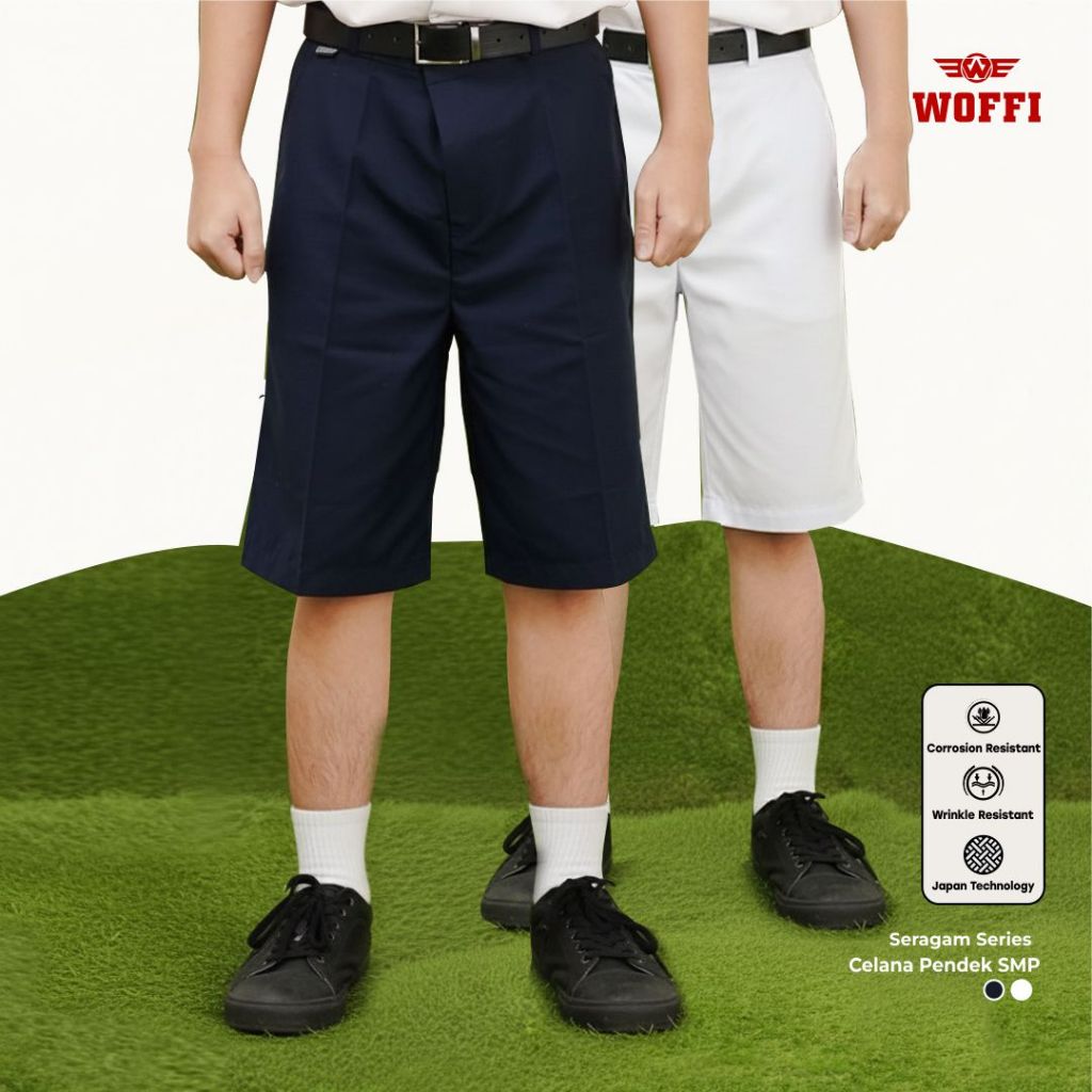 Seragam SMP Woffi Celana Pendek Ban Biru dan Putih