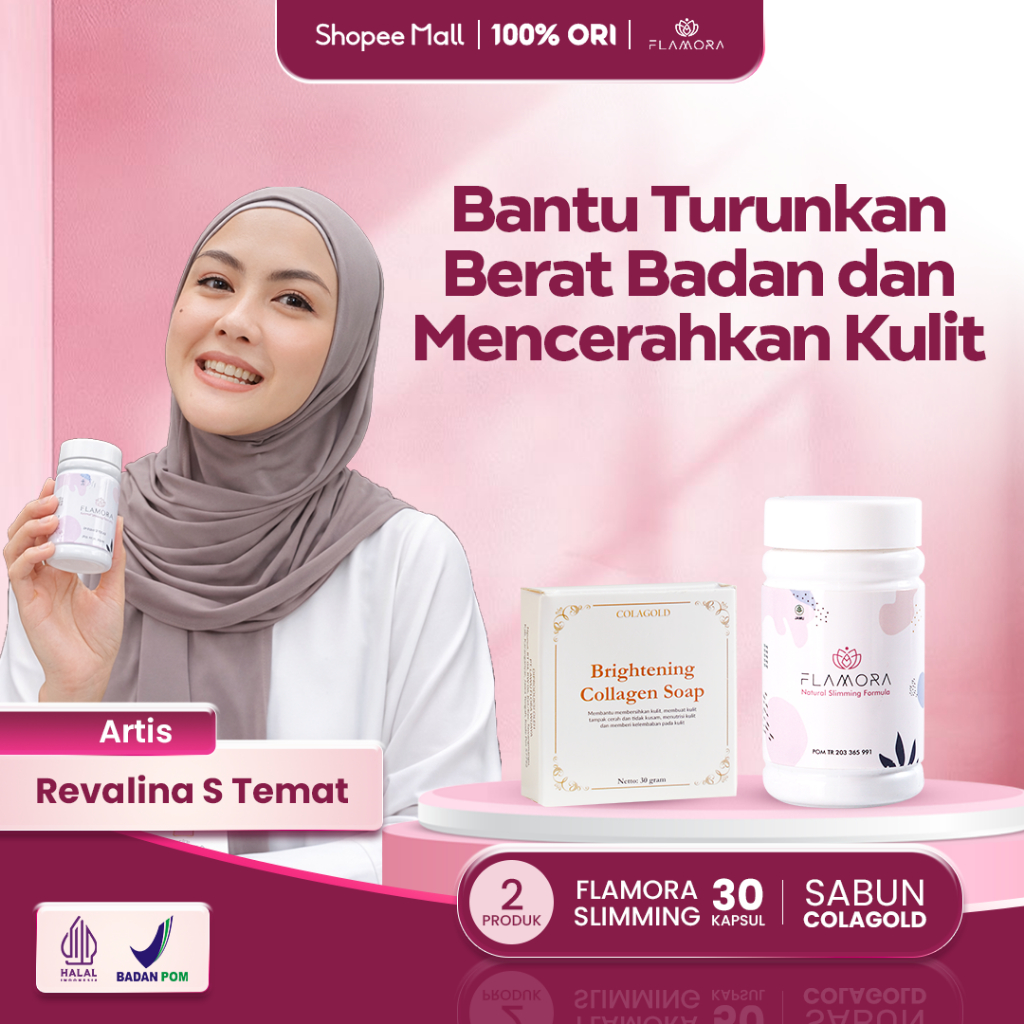 Flamora Kapsul Pelangsing Badan Herbal | Sabun Kolagen bantu Mencerahkan | isi 30 Kapsul