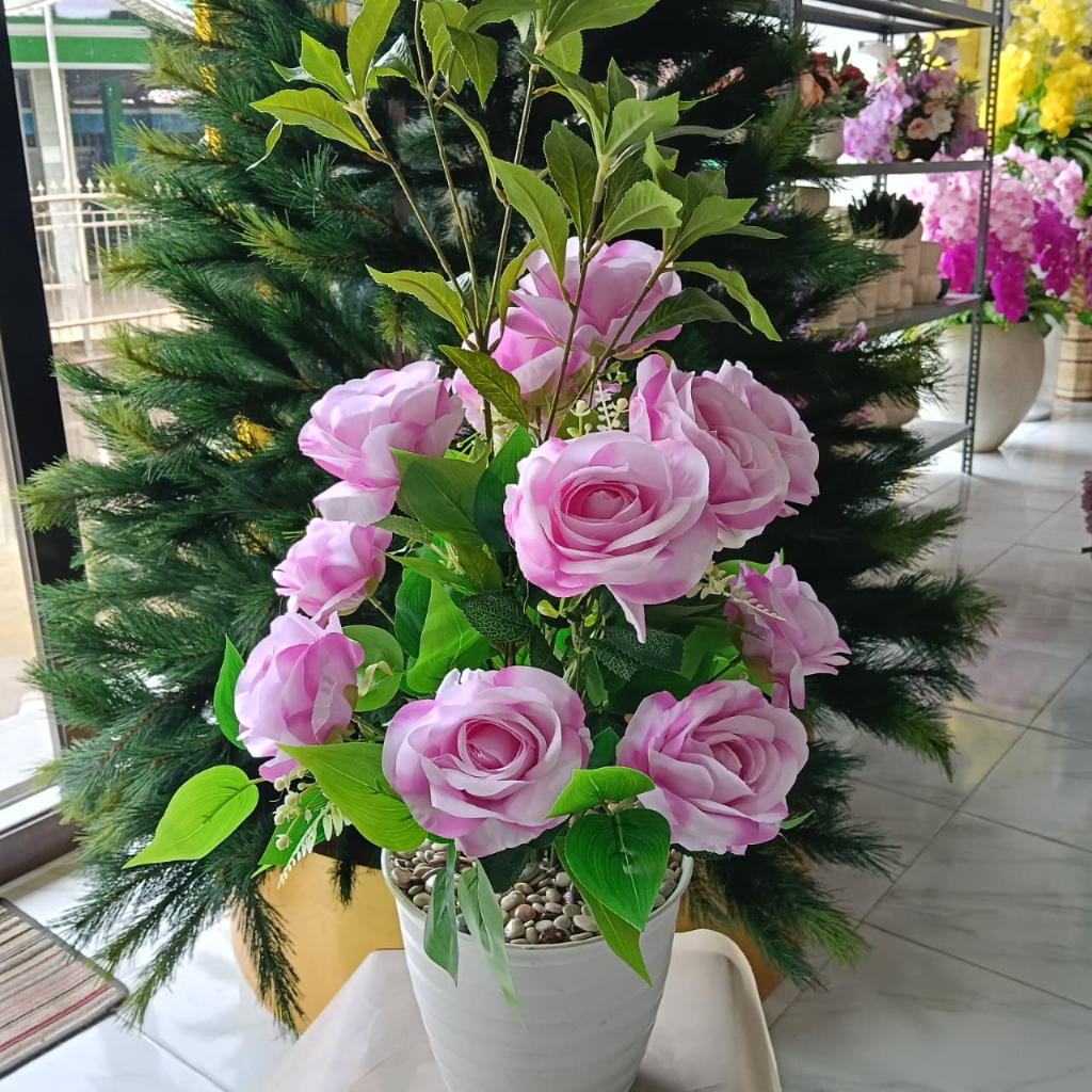 bunga mawar artificial premium lengkap pot