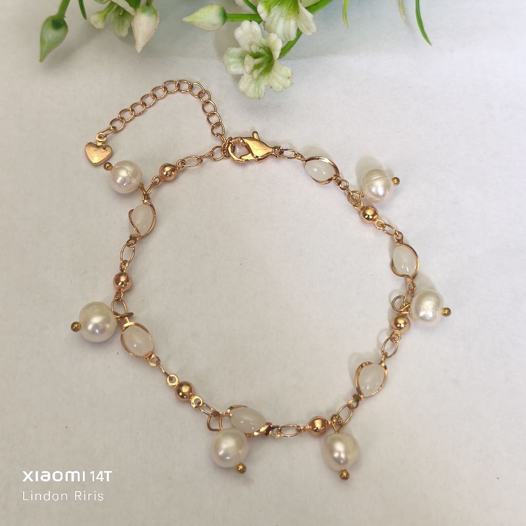 Gelang mutiara asli Lombok mix batu putih