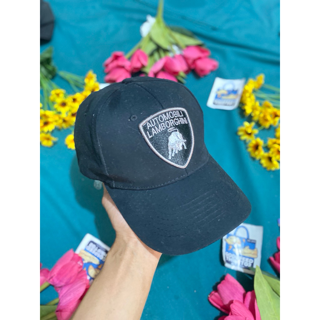 Topi Automobile Lamborghini Mens Cap Hat Black Embroidered Buckle