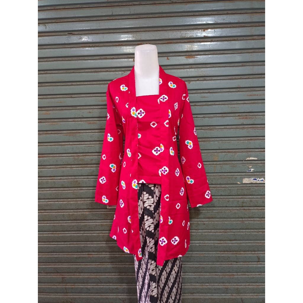Kebaya Tunik Jumputan Merah Cabe