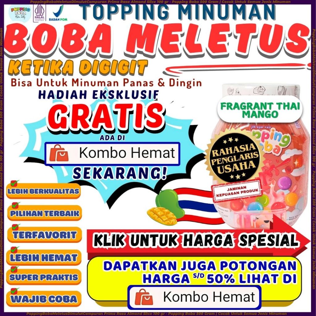 PoppingBobaMeletusDimulutCampuran Prima Rasa Almond Slice 100 gr - Popping Boba 500 Gram | Cocok Unt