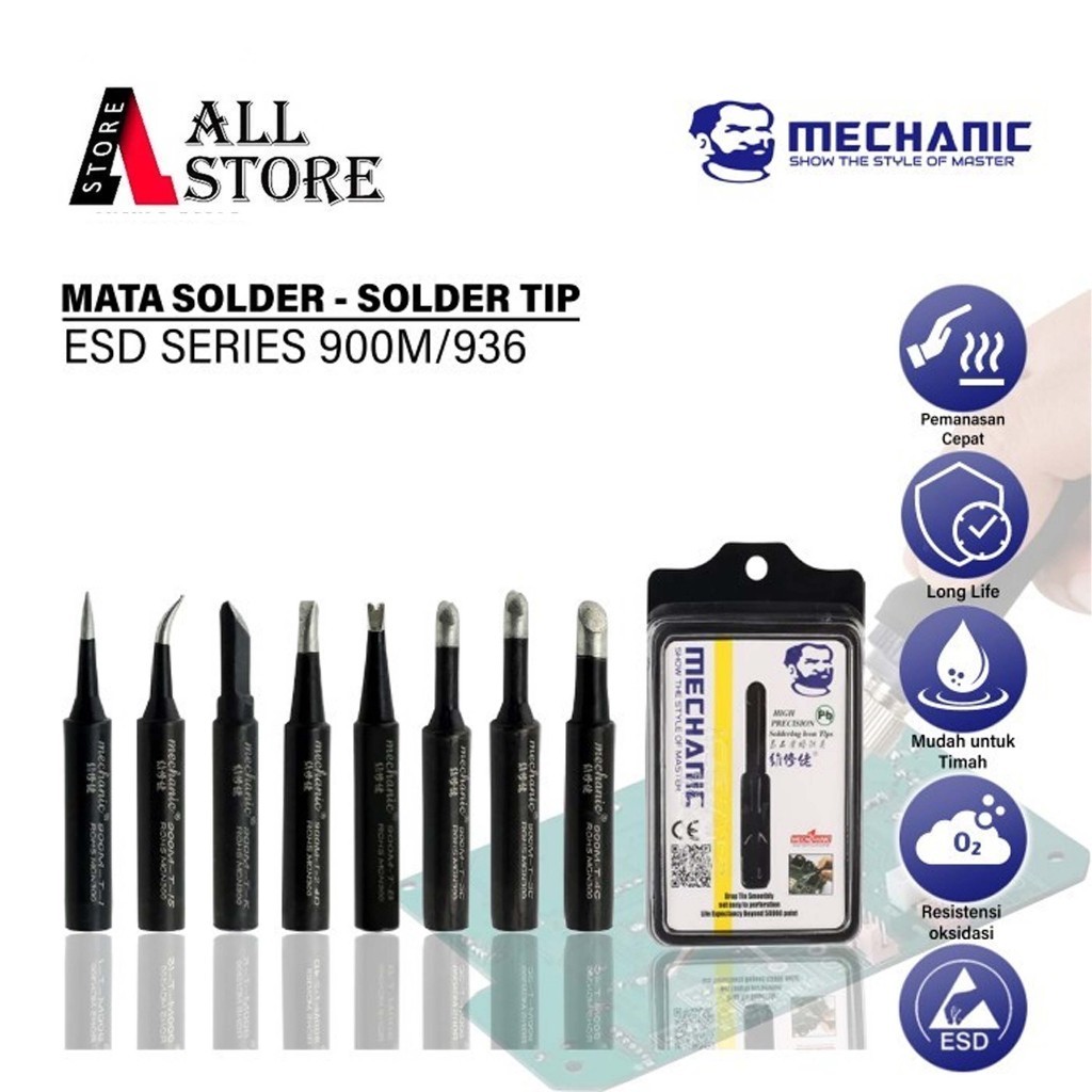 Mechanic ESD Series Lurus/Bengkok/Pisau/Tapak Kuda/Bentuk U Mata solder Station 900M/936 Solder Tip 