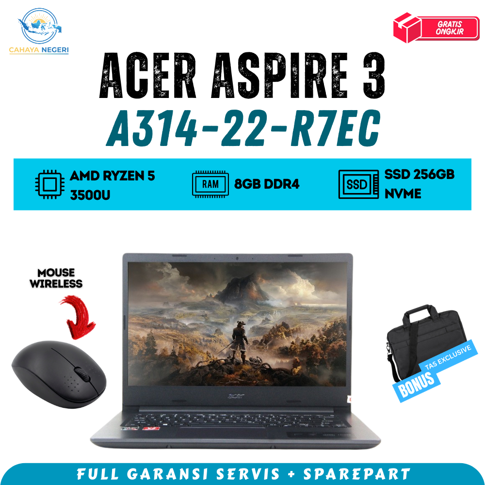PROMO LAPTOP Acer Aspire 3 A314-22-R7EC AMD Ryzen 5 RAM 8GB TAS&INSTAL FREE MOUSE WIRELESS