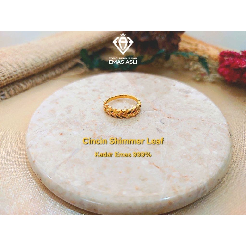 Cincin Emas Wanita Shimmer Leaf/Daun Kadar 24 Karat (999%)