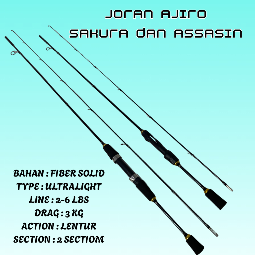 Joran Pancing ul ultralight Ajiro Sakura dan Assasin fiber solid lentur 150 165 180cm 198 2-6LB
