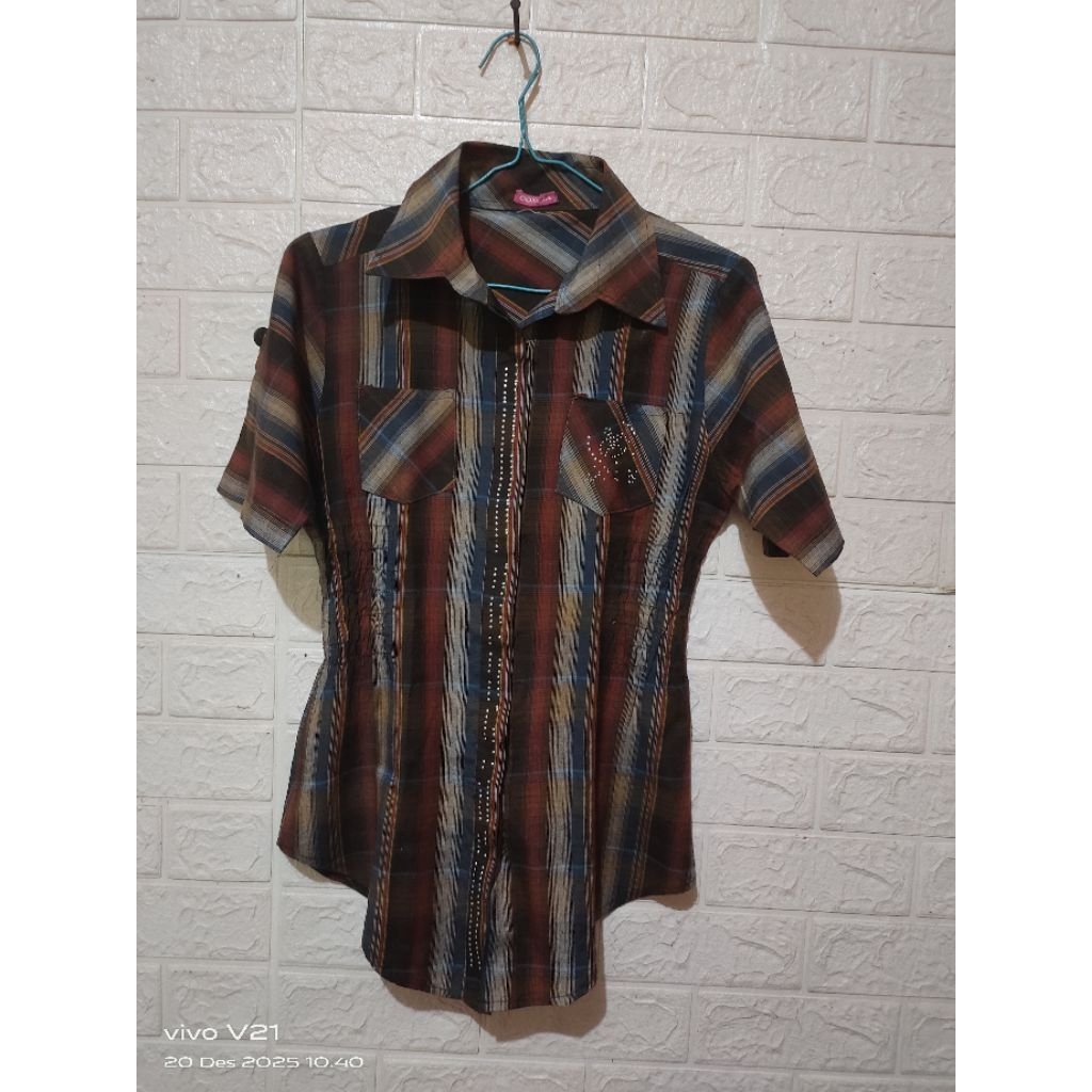 PL Kemeja Wanita Coklat Lengan Pendek