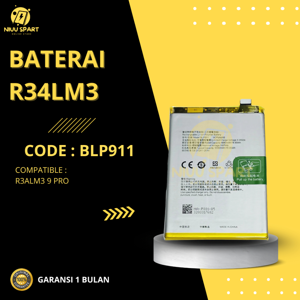 BATERAI BATTERY BLP911 REALME 9i 4G / REALME 9 Pro 5G / REALME  V25 DOUBLE [IC POWER] ORIGINAL