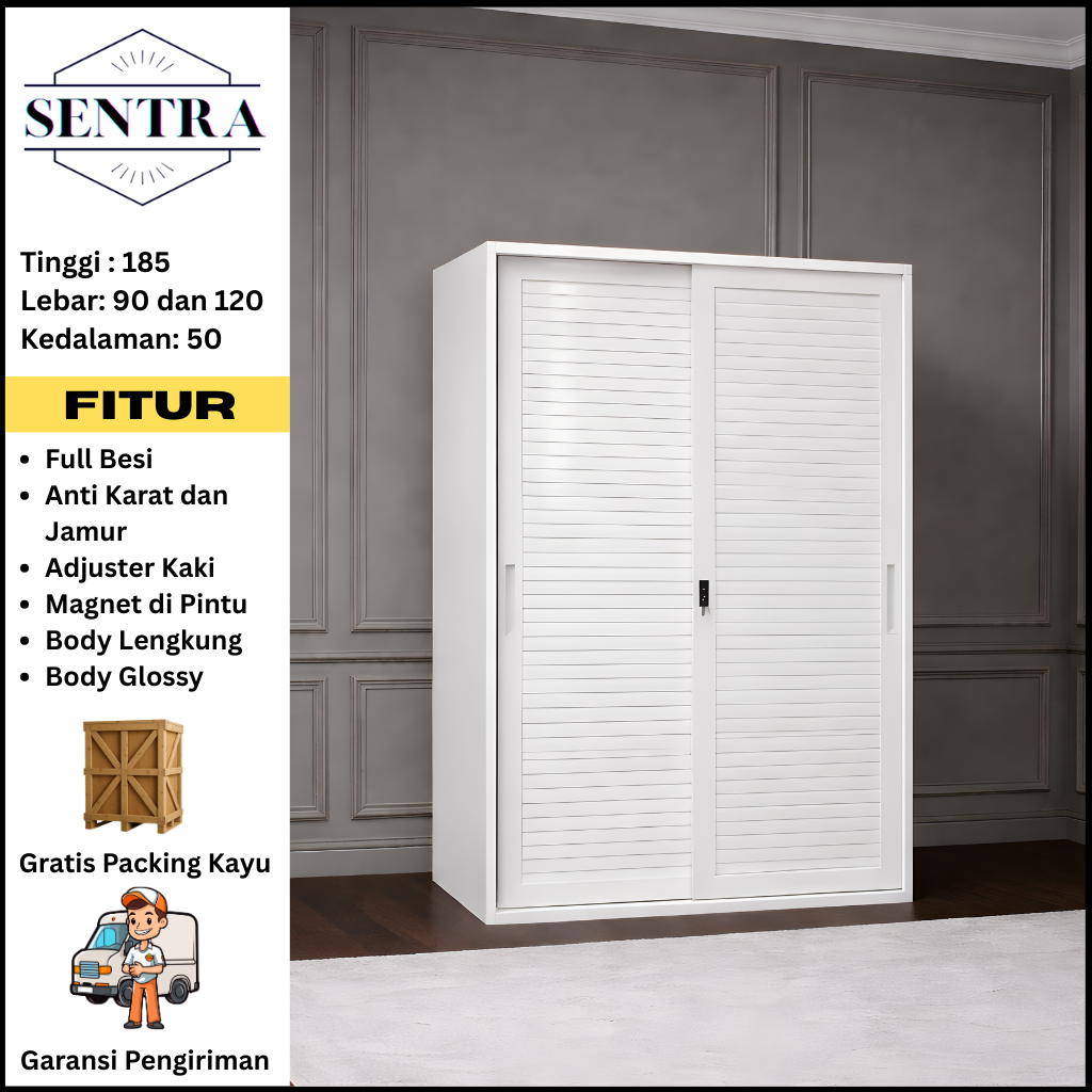 JALUSI. Lemari Pakaian Besi 2 Pintu Minimalis Modern - Almari Baju Besi - Lemari Baju Besi Sliding