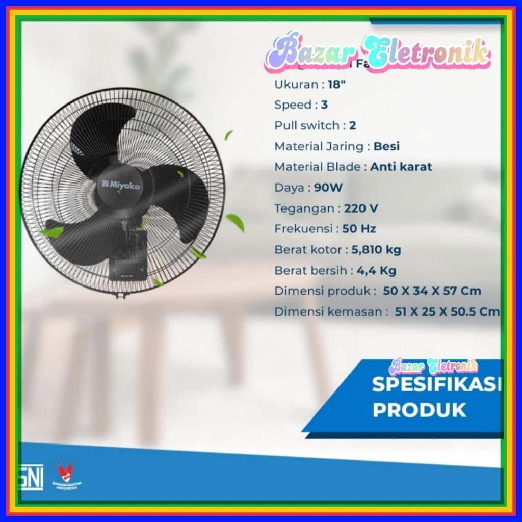 WALL FAN MIYAKO KDB 18 / KIPAS ANGIN DINDING MIYAKO 18 INCH  / MIYAKO KDB-18 KIPAS ANGIN INDUSTRIAL