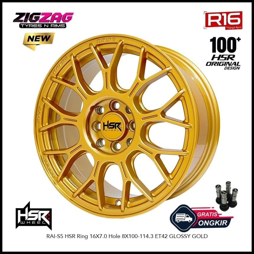 pelek mobil racing ring 16 brio agya calya sigra mobilio yaris ignis splash HSR RAI-S5 Gloosy Gold