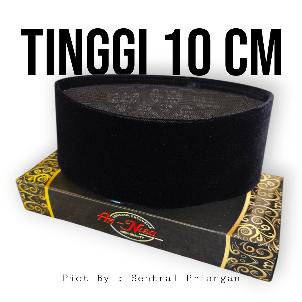 Songkok Hitam Pria Motif FULL AC An-Nisa Tinggi 6.7.8.9.10 Cm Songkok Hitam Laki-Laki
