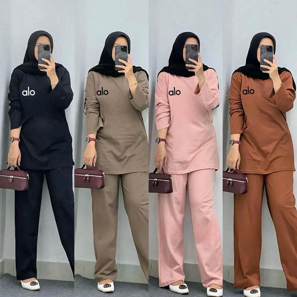 Set Kaos Combed Alo Polos / setelan viral wanita terbaru / setelan polos/ setelan kaos combed 30s