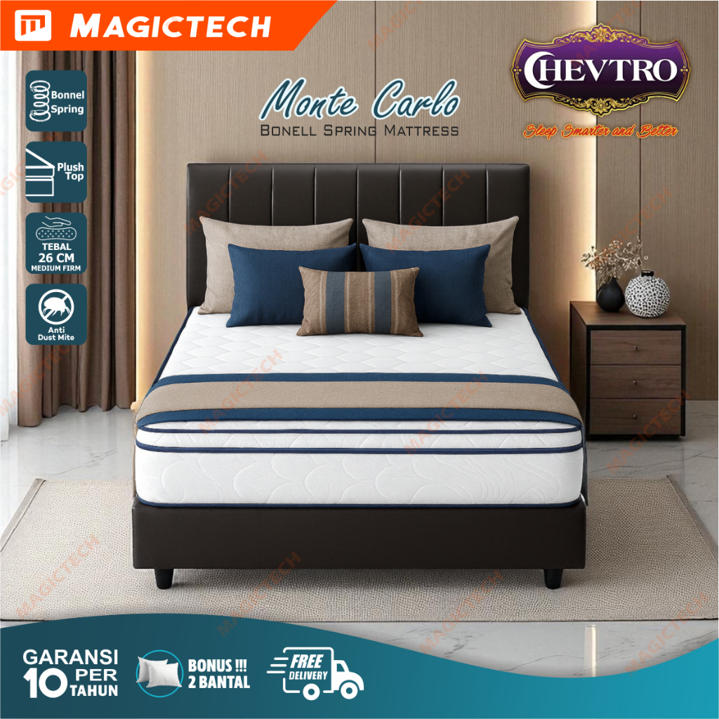 KASUR SPRINGBED MONTE CARLO CHEVTRO PLUSH TOP 180 X 200 - 160 X 200 - 150 X 190 - 90 X 190 CM