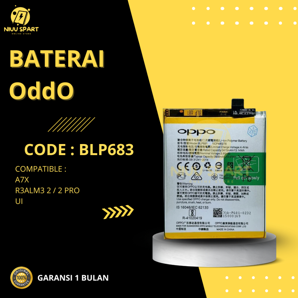 BATERAI BATTERY OPPO BLP-683 A7X / REALME 2 / 2 PRO / REALME U1 DOUBLE [IC POWER] ORIGINAL