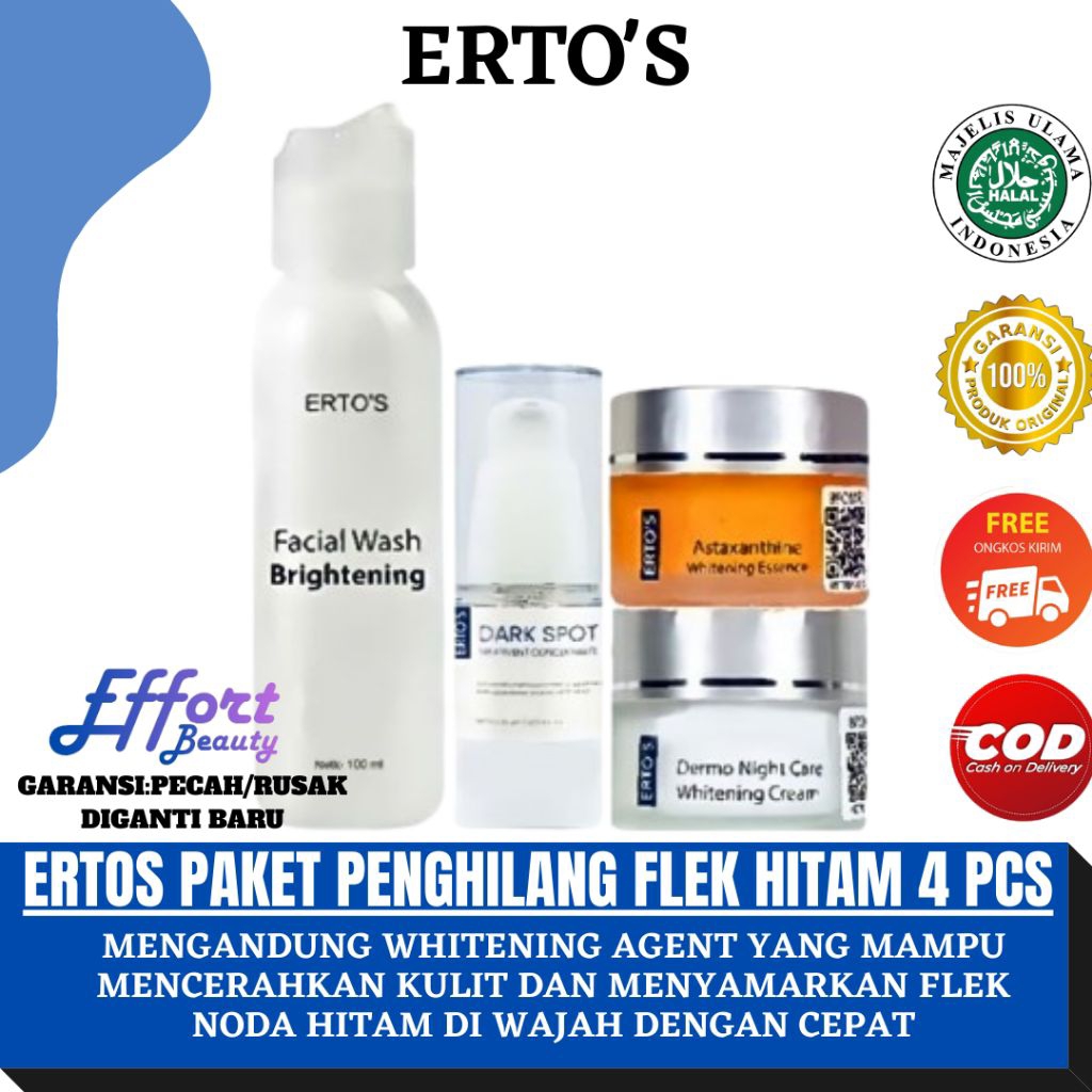 Ertos Paket Penghilang Flek Bintik Hitam Membandel  - Facial Wash , Night Cream , Astaxanthine , Dar