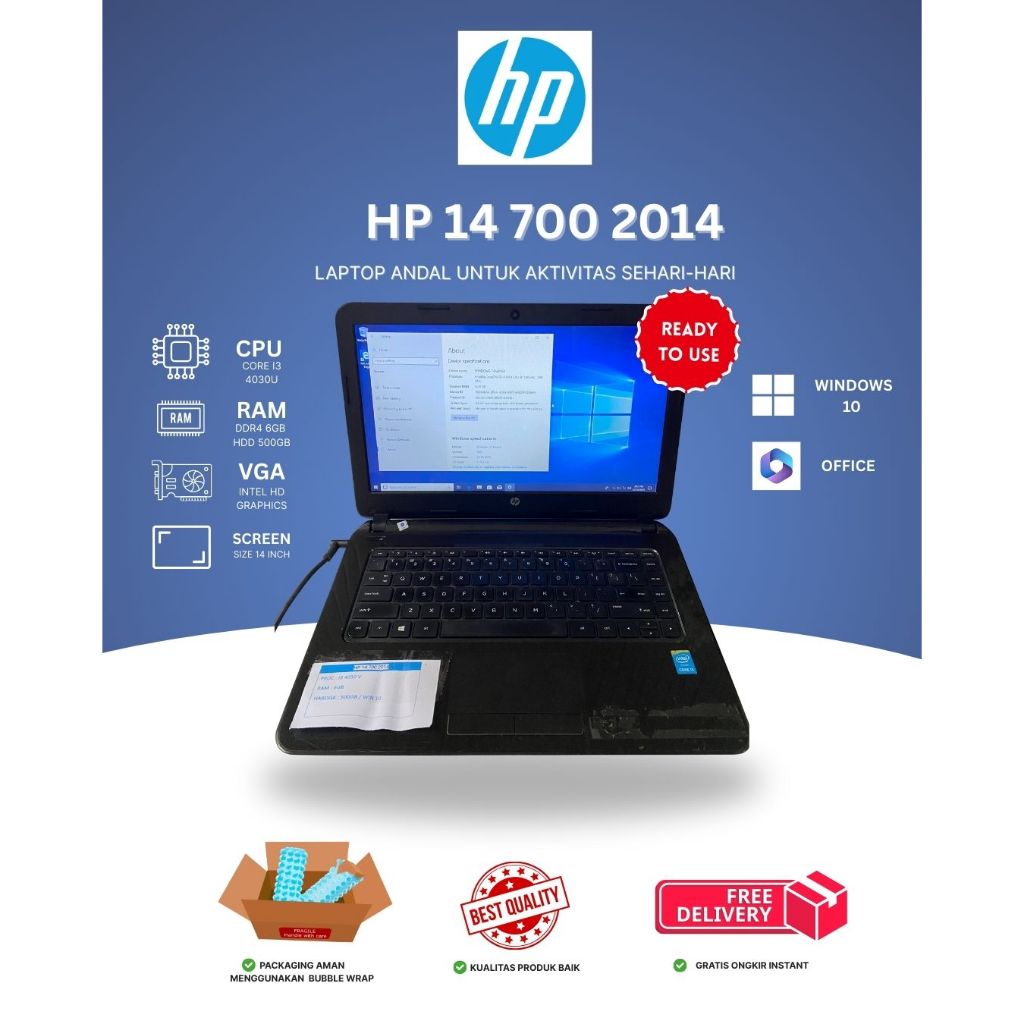 Second Laptop HP 14 700 2014 Intel Core i3 4030U Ram 6GB HDD 500Gb