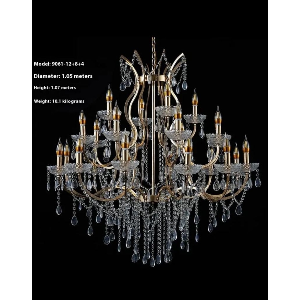 Chandelier Kristal Stainless Gold 24 Lampu/ Lampu gantung mewah/ Lampu Gantung Jumbo