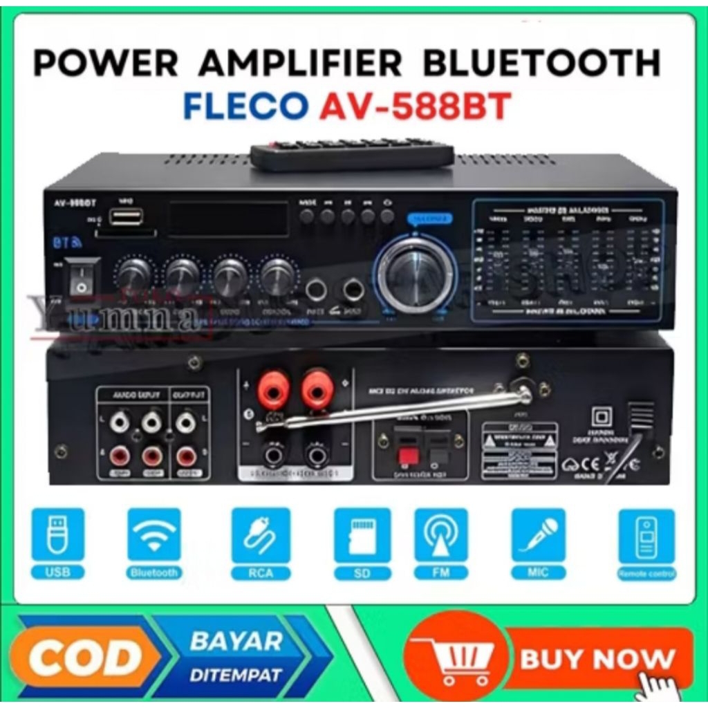 POWER AMPLIFIER BLUETOOTH MIXER TERBARU 1000 WATT FLECO AV-588BT