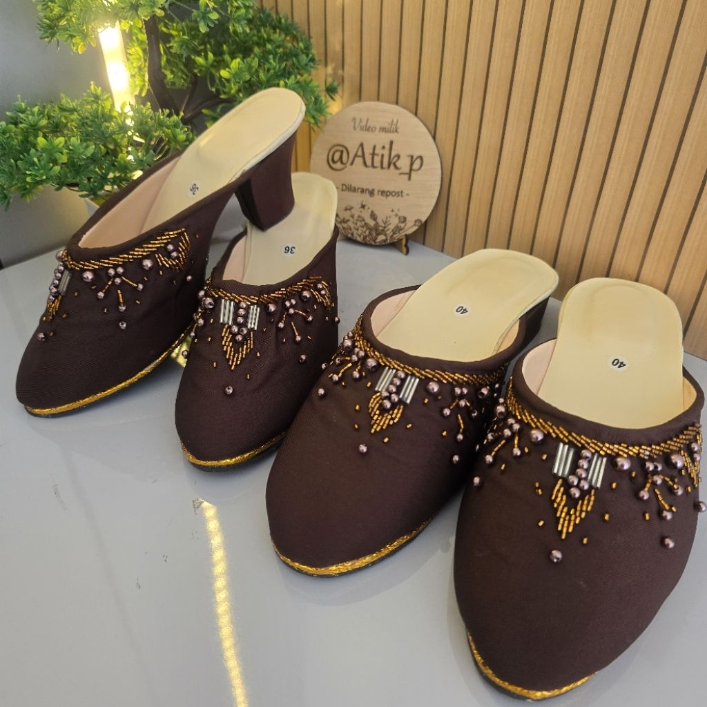 ( Harga satuan) selop pengantin jawa payet pria dan wanita coklat mahogany