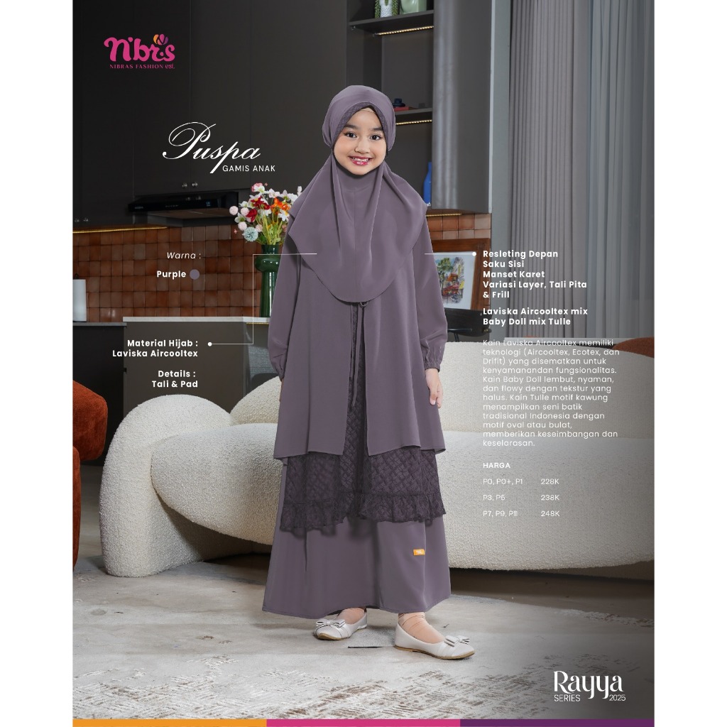 BAZAR DISKON GAMIS ANAK NIBRAS SET HIJAB SIZE 3 TAHUNAN