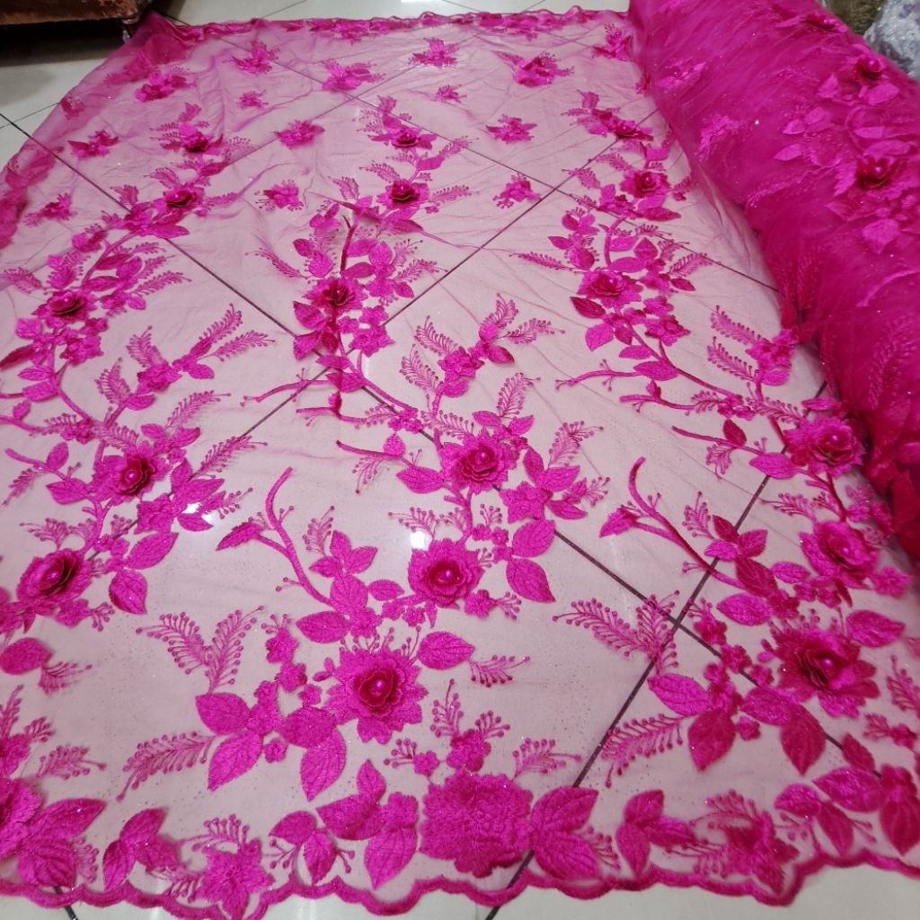 tile bordir bunga timbul premium