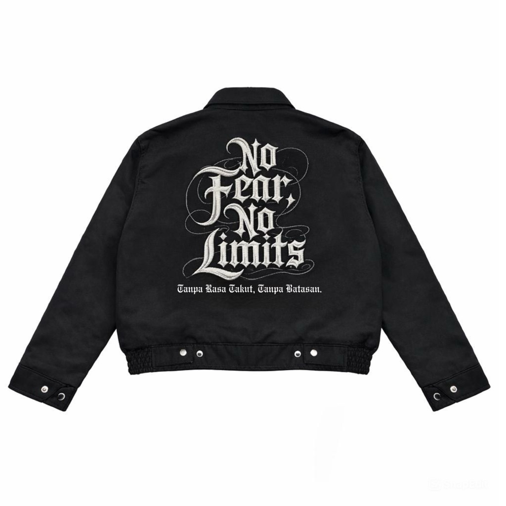 Work Jaket Crop Boxy Pria - Jaket Pria Crop Kasual Unisex No Fear No Limits Premium