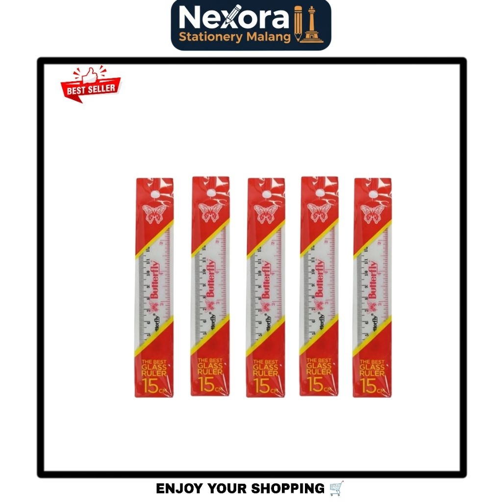 Penggaris Butterfly 15cm 20cm 30cm | Penggaris Plastik Transparan Skala Jelas Alat Tulis Sekolah