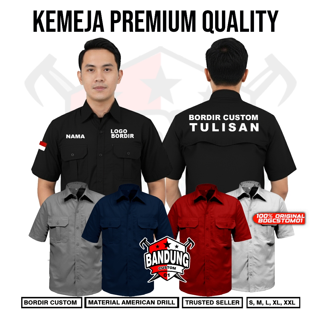 Kemeja Pdl Tactical Lengan Pendek Premium American Drill Custom Bordir Kemaja Xtc Kembar
