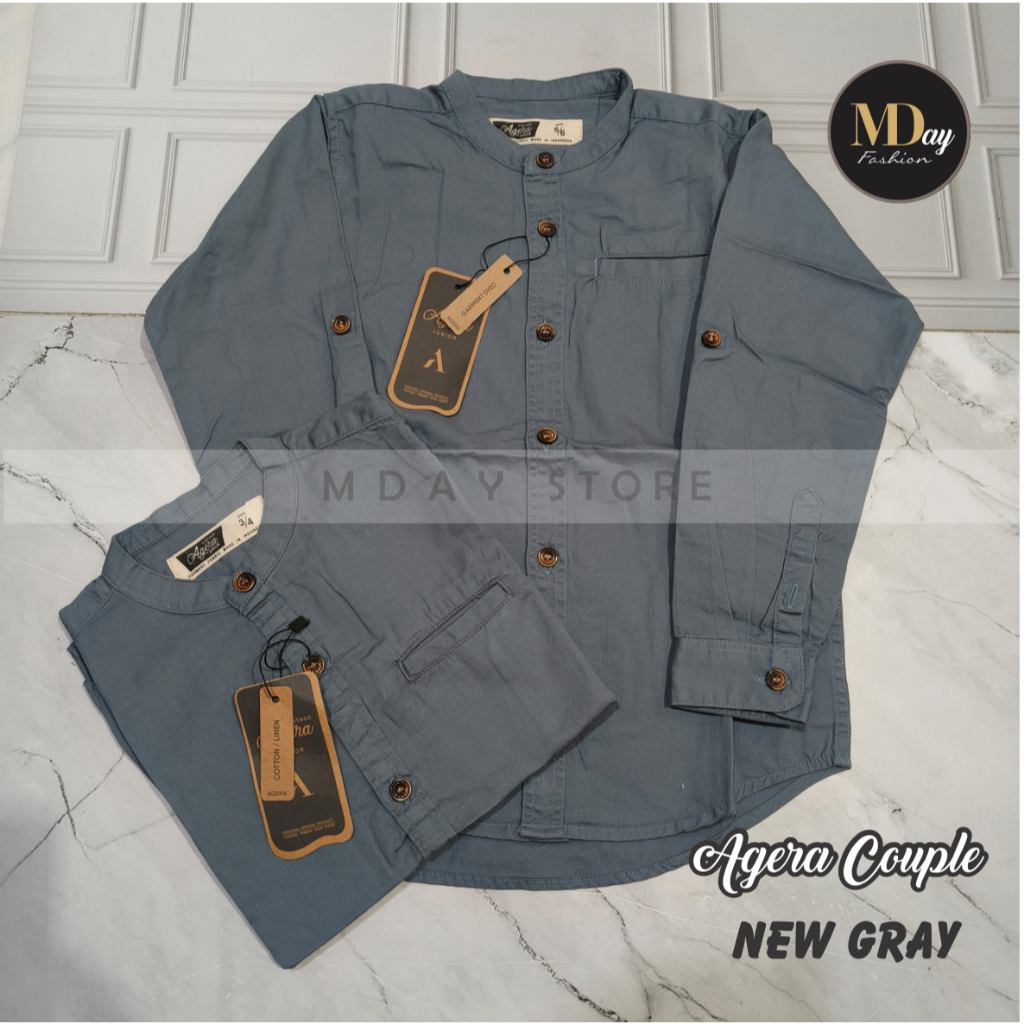 AGERA KEMEJA KOKO COUPLE AYAH ANAK SPESIAL NEW GRAY KATUN TWILL TERBARU