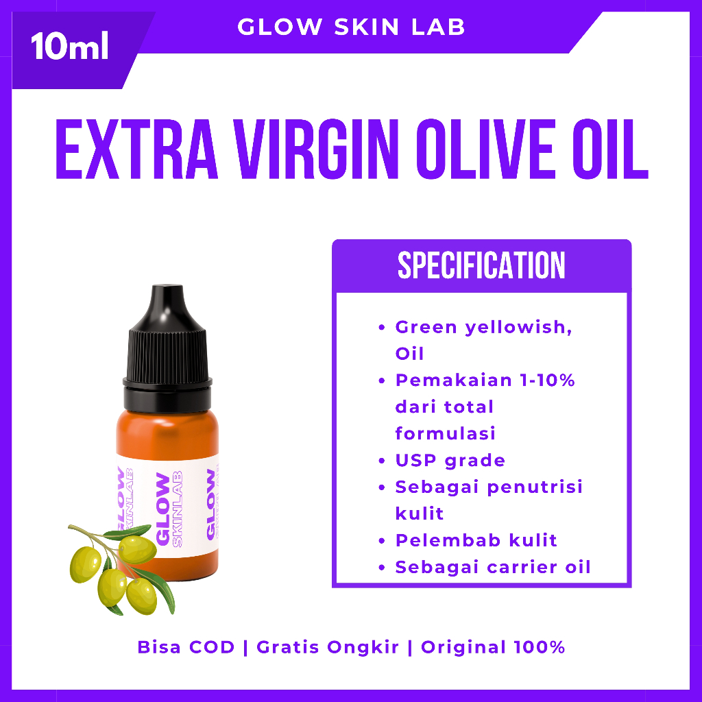 Extra Virgin Olive Oil 99% 10ml EVOO Minyak Zaitun Cold Press Kaya Antioksidan Vitamin Kulit