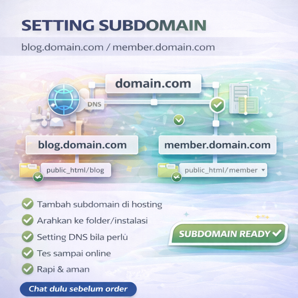 Jasa Setting Subdomain | blog.domain.com / member.domain.com + Arahkan Folder