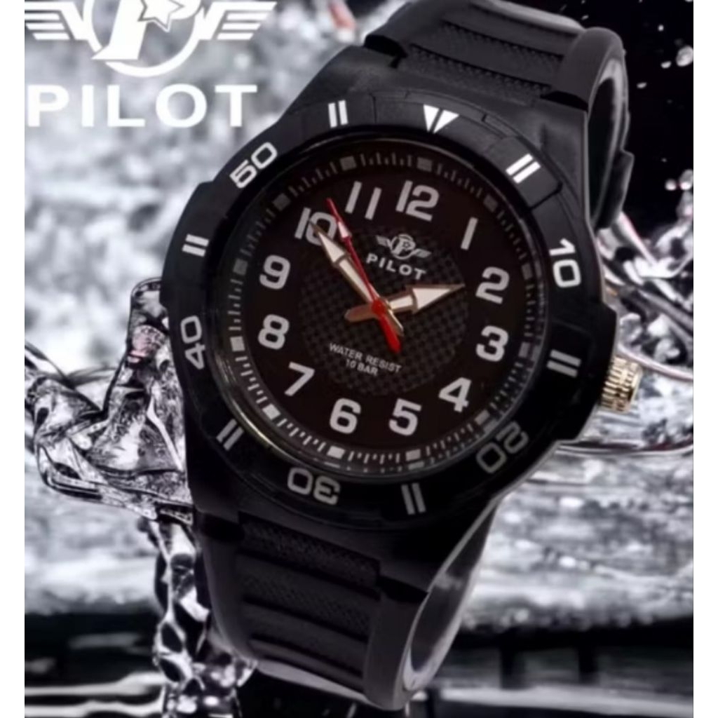 Pilot/Frost/QQ 0210 jam tangan anak/remaja murah anti air Analog Quartz tali karet