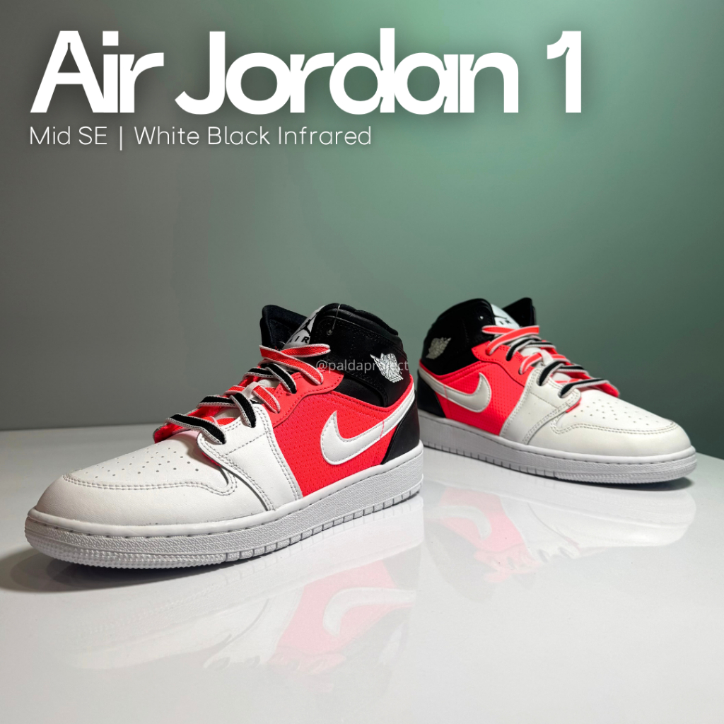 Sepatu Sneakers Anak Air Jordan 1 Mid SE White Black Infrared 100% Authentic