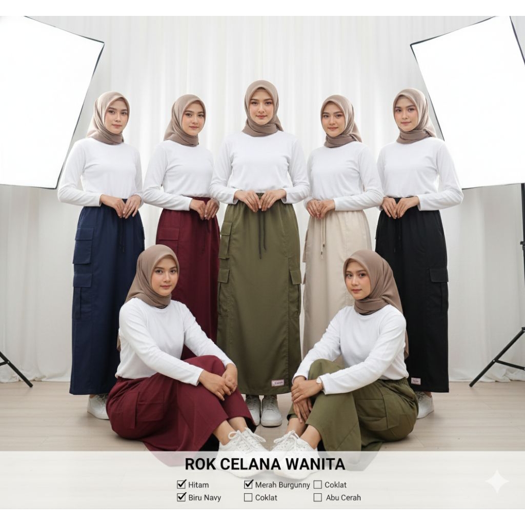 Paket Usaha Rok Celana Cargo Muslimah Dewasa Dril