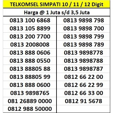 Nomor Cantik 10 / 11 / 12 Digit Telkomsel Prabayar 4G Support 5G Nomer Kartu Perdana Simpati Bonus K