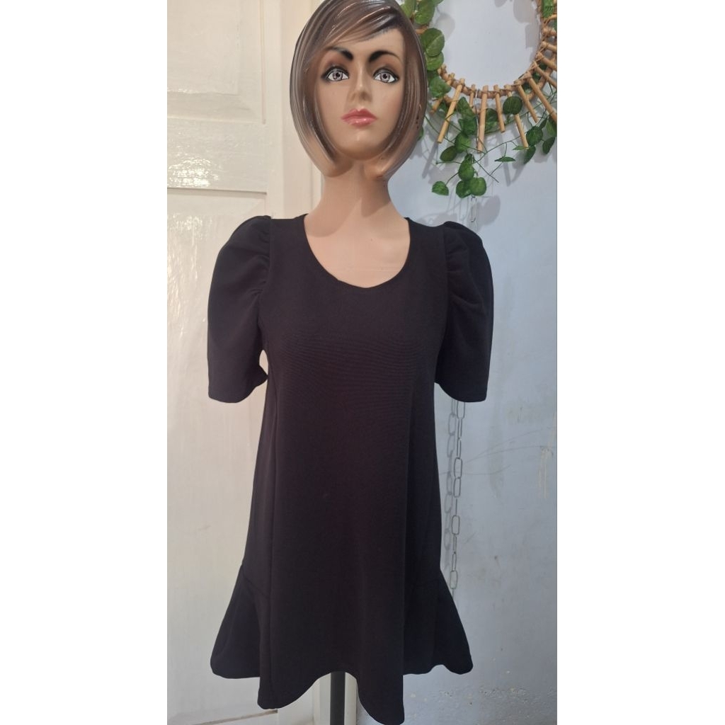 baju atasan dress semi tunik hitam lengan balon size remaja dewasa