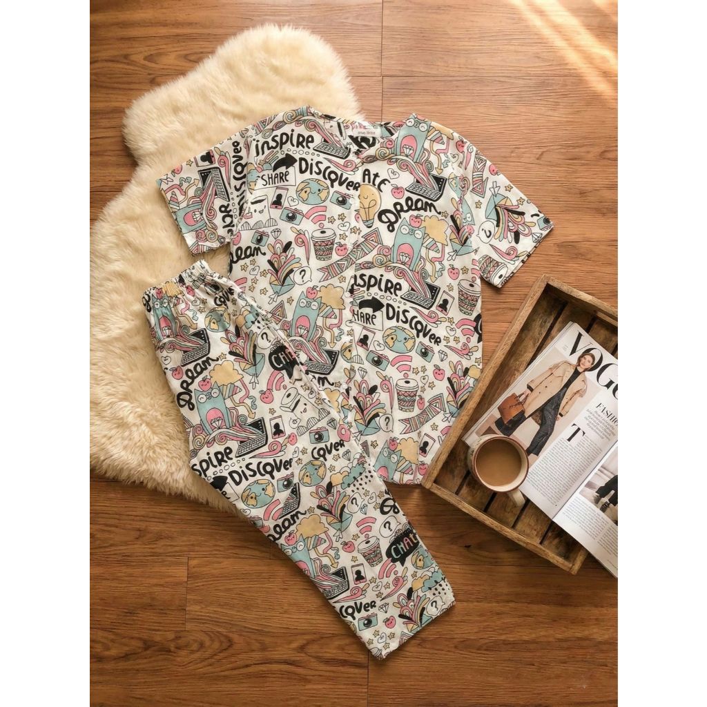 Senyum Pajama Set Lengan Pendek Setelan Baju Tidur Wanita Piyama Dewasa Pakaian Tidur Piyama Set Piy