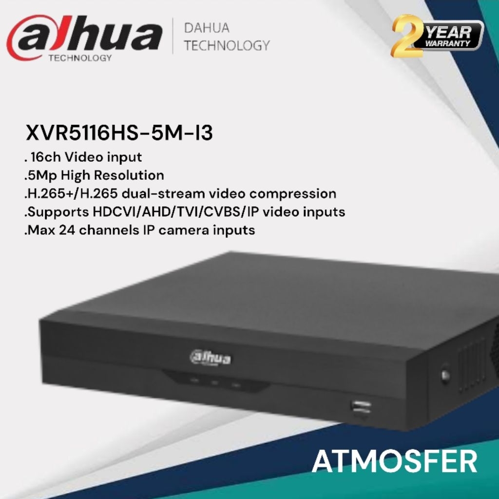 DVR DAHUA 16CH 5MP XVR DAHUA 5MP XVR5116HS-5M-I3 GARANSI DAHUA RESMI